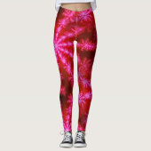 Magenta Hot Pink Psychedelic Mandelbrot Fraktal Leggings (Vorderseite)