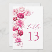 Magenta Hot Pink Rose Floral Wedding Tischnummer (Vorderseite)