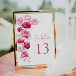 Magenta Hot Pink Rose Floral Wedding Tischnummer