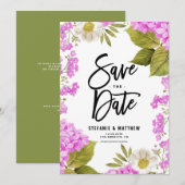 Magenta Hydrangea Floral QR Code Save The Date (Vorne/Hinten)