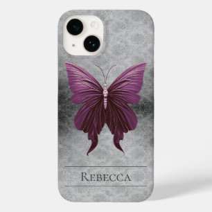 Magenta Jeweled Butterfly Damask Case-Mate iPhone 14 Hülle