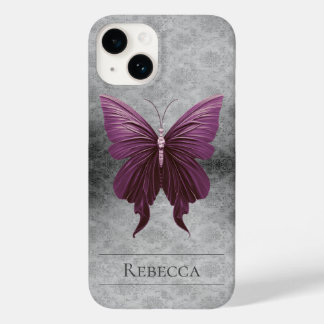 Magenta Jeweled Butterfly Damask Case-Mate iPhone 14 Hülle