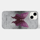 Magenta Jeweled Butterfly Damask Case-Mate iPhone Hülle (Rückseite (Horizontal))