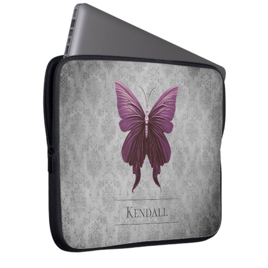 Magenta Jeweled Butterfly Damask Laptopschutzhülle (Vorne Rechts)