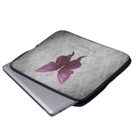 Magenta Jeweled Butterfly Damask Laptopschutzhülle (Vorne Knopf)