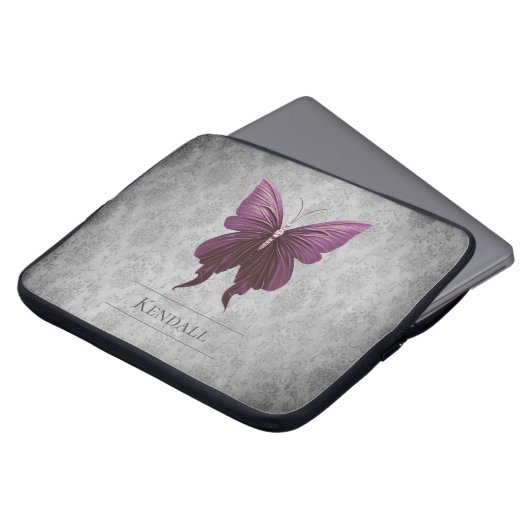 Magenta Jeweled Butterfly Damask Laptopschutzhülle (Vorne Oben)