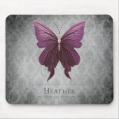 Magenta Jeweled Butterfly Damask Mousepad (Vorne)