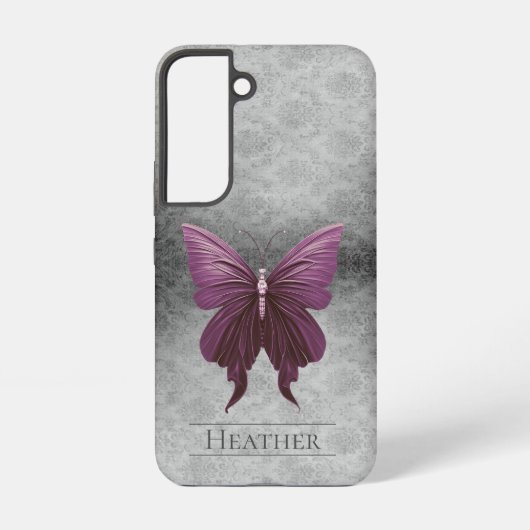Magenta Jeweled Butterfly Damask Samsung Galaxy Hülle (Rückseite)