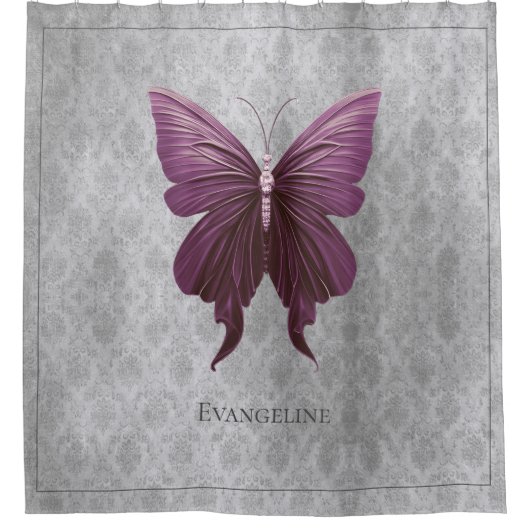 Magenta Jeweled Butterfly Duschvorhang (Vorderseite)