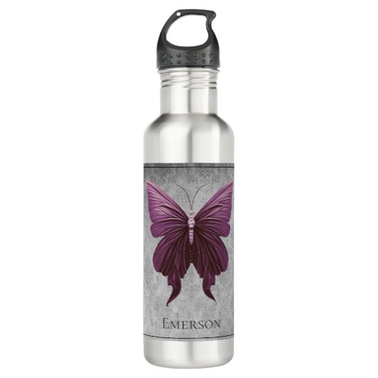Magenta Jeweled Butterfly Edelstahlflasche (Vorderseite)