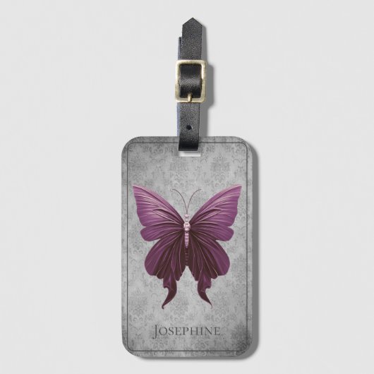 Magenta Jeweled Butterfly Gepäckanhänger (Vorderseite Vertikal)