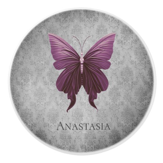 Magenta Jeweled Butterfly Keramikknauf (Vorderseite)