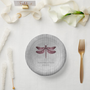 Magenta Jeweled Dragonfly Wedding Pappteller