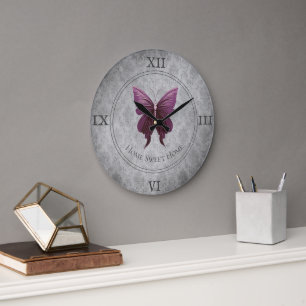 Magenta Juwel Schmetterling Große Wanduhr