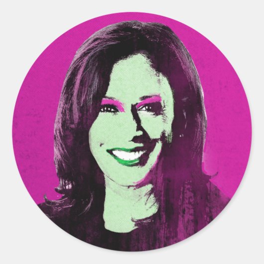 Magenta Kamala Harris Pop Art Runder Aufkleber (Vorderseite)