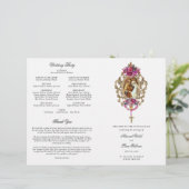 Magenta Katholic Wedding Mass Zeremonie Programm (Stehend Vorderseite)