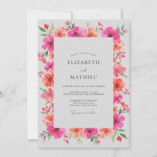 Magenta Korallen Mohn Hochzeit Einladung (Vorderseite)