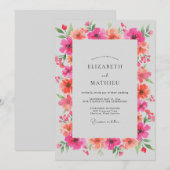 Magenta Korallen Mohn Hochzeit Einladung (Vorne/Hinten)