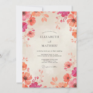 Magenta Korallen-Wildblumen-Hochzeit Einladung