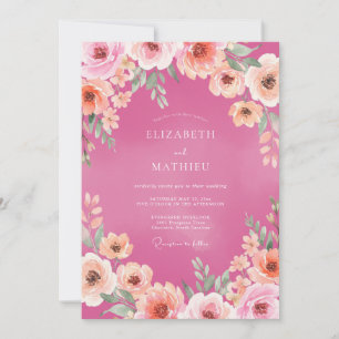 Magenta Korallenblüten-Hochzeit Einladung