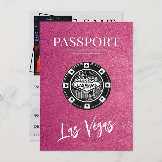 Magenta Las Vegas Passport Save the Date (Vorne/Hinten)