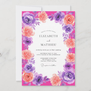 Magenta Lavendel Romantische Blumenhochzeit Einladung