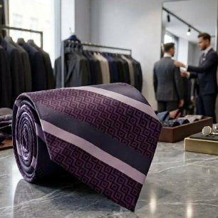 Magenta-Lavendel-Streifen auf Mauve-Diamant-Muster Krawatte