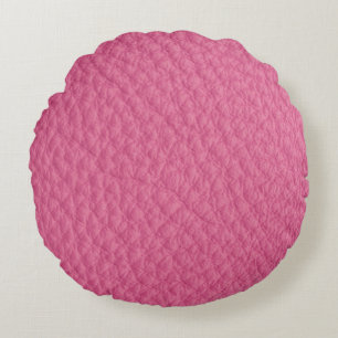 Magenta Leather Look Print Round Kissen
