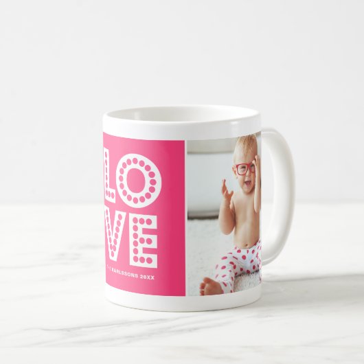 Magenta Liebe Marquee Valentine's Day Custom Foto Kaffeetasse (VorderseiteRechts)