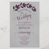 Magenta Lila Blätter Budget Hochzeitsprogramm (Vorderseite)