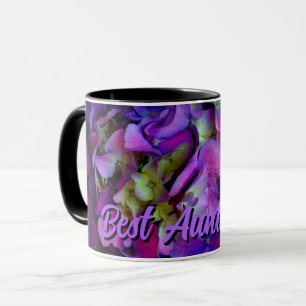 Magenta Lila blaue gelbe Hortensien Blumen Tante Tasse
