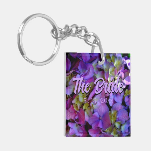 Magenta Lila-blaugelbe Hydrangeas-Blume Bridge Schlüsselanhänger (Vorderseite links)