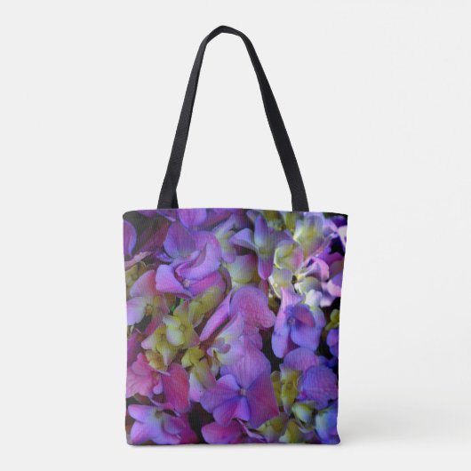 Magenta Lila-blaugelbe Hydrangeas-Blume Bridge Tasche (Rückseite)