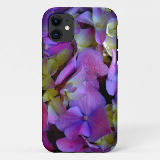 Magenta Lila-blaugelbe Hydrangeas-Blume Case-Mate iPhone Hülle (Rückseite)
