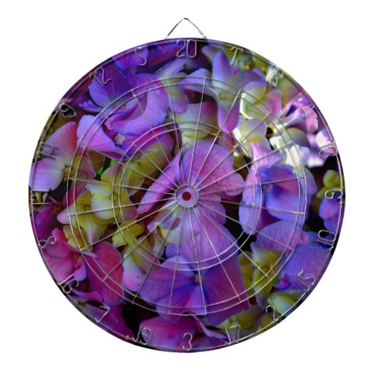Magenta Lila-blaugelbe Hydrangeas-Blume Dartscheibe (vorne)