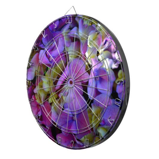 Magenta Lila-blaugelbe Hydrangeas-Blume Dartscheibe (Vorderseite rechts)