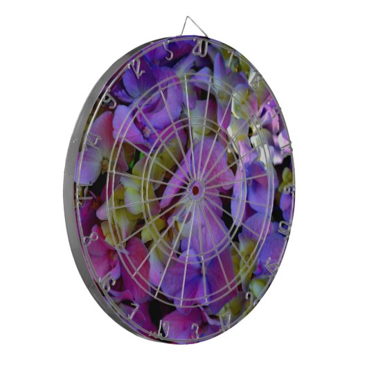 Magenta Lila-blaugelbe Hydrangeas-Blume Dartscheibe (Vorderseite Links)