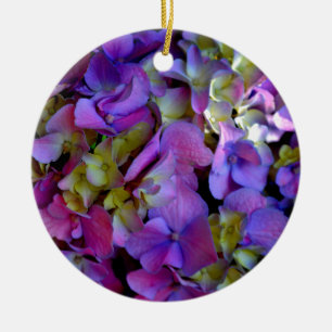 Magenta Lila-blaugelbe Hydrangeas-Blume Keramikornament
