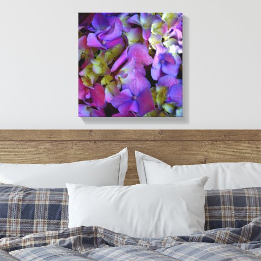 Magenta Lila-blaugelbe Hydrangeas-Blume Leinwanddruck (Insitu (Schlafzimmer))