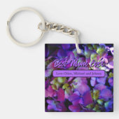 Magenta Lila-blaugelbe Hydrangeas-Blume, Mama Schlüsselanhänger (Vorderseite)