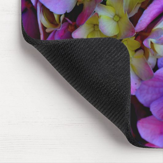 Magenta Lila-blaugelbe Hydrangeas-Blume Mousepad (Ecke)