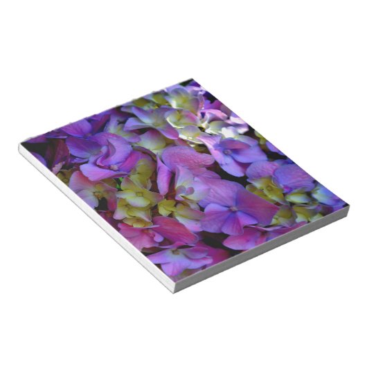 Magenta Lila-blaugelbe Hydrangeas-Blume Notizblock (angewinkelt)