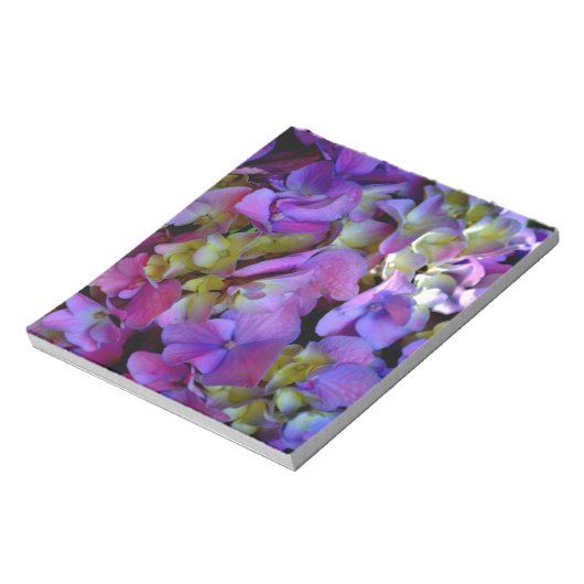 Magenta Lila-blaugelbe Hydrangeas-Blume Notizblock (Rotiert)