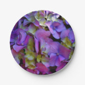 Magenta Lila-blaugelbe Hydrangeas-Blume Pappteller (Vorderseite)