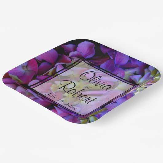 Magenta Lila-blaugelbe Hydrangeas-Blume Pappteller (Gewinkelt)