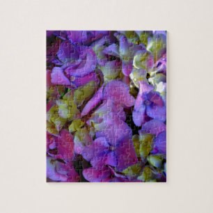 Magenta Lila-blaugelbe Hydrangeas-Blume Puzzle