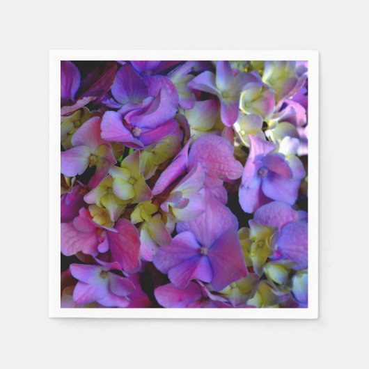 Magenta Lila-blaugelbe Hydrangeas-Blume Serviette (Vorderseite)