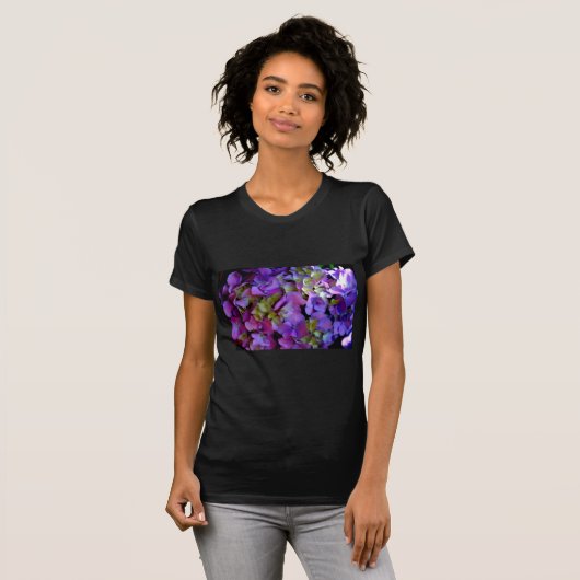 Magenta Lila-blaugelbe Hydrangeas-Blume T-Shirt (Vorne ganz)