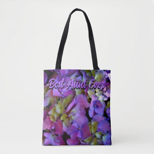 Magenta Lila-blaugelbe Hydrangeas Blume Tante Tasche (Vorderseite)