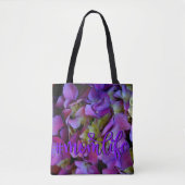 Magenta Lila-blaugelbe Hydrangeas-Blume Tasche (Vorderseite)